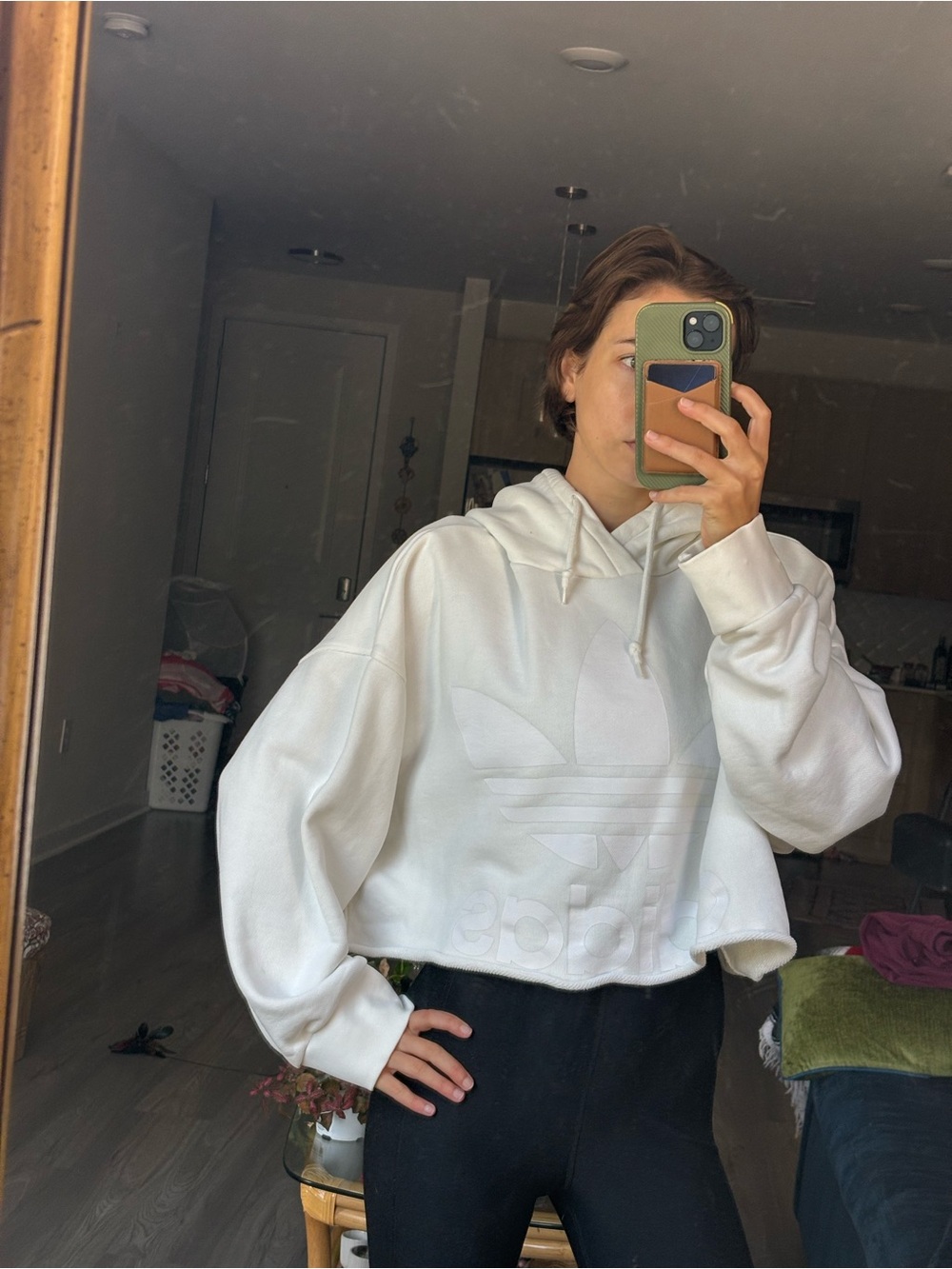 Adidas Cropped White Hoodie Sweatshirt - Women's Pullover